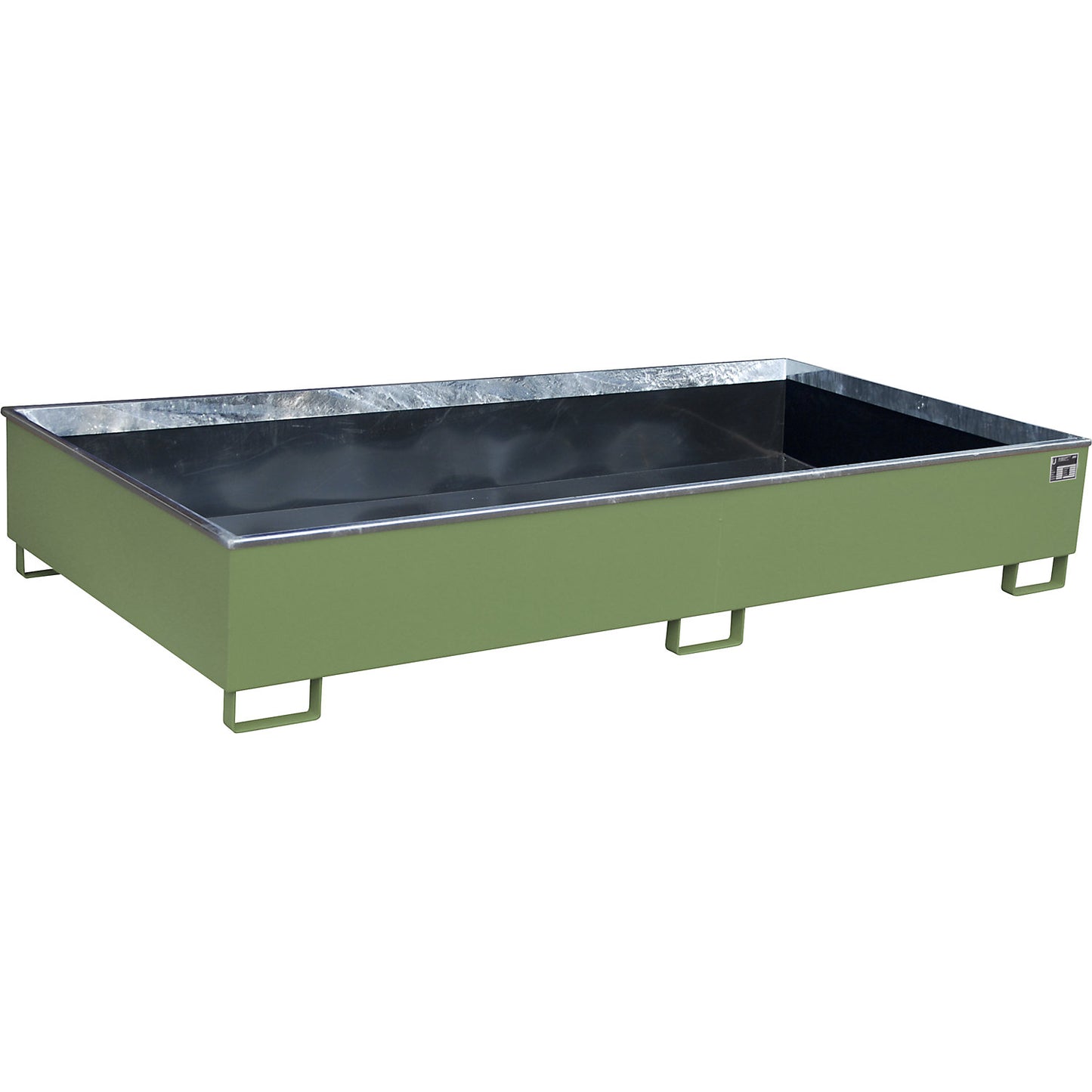 Base sump tray with PE insert, 1000 l sump capacity, LxWxH 2665 x 1315 x 440 mm, green.