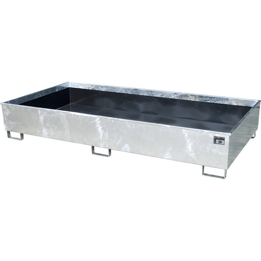 Base sump tray with PE insert, 1000 l sump capacity, LxWxH 2665 x 1315 x 440 mm, zinc plated.