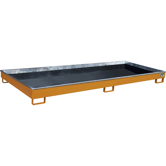 Base sump tray with PE insert, 240 l sump capacity, LxWxH 3265 x 1315 x 195 mm, orange.