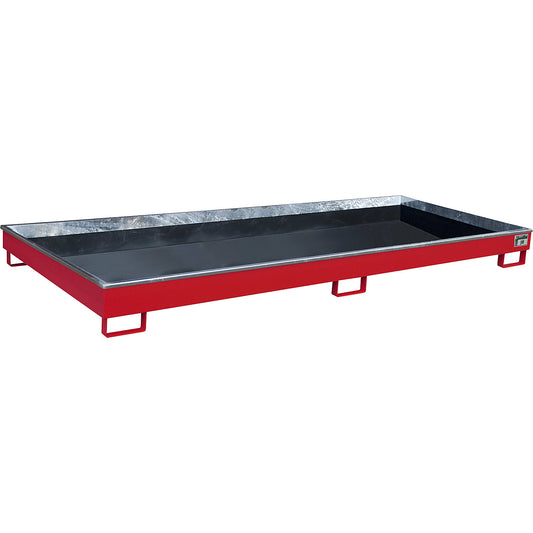 Base sump tray with PE insert, 240 l sump capacity, LxWxH 3265 x 1315 x 195 mm, red.
