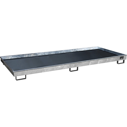 Base sump tray with PE insert, 240 l sump capacity, LxWxH 3265 x 1315 x 195 mm, zinc plated.