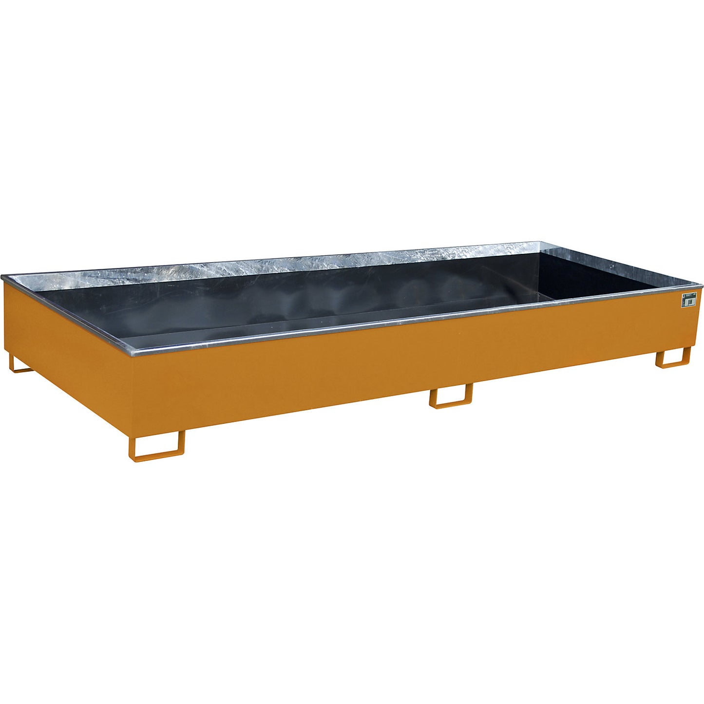 Base sump tray with PE insert, 1000 l sump capacity, LxWxH 3265 x 1315 x 385 mm, orange.