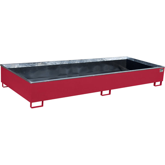 Base sump tray with PE insert, 1000 l sump capacity, LxWxH 3265 x 1315 x 385 mm, red.