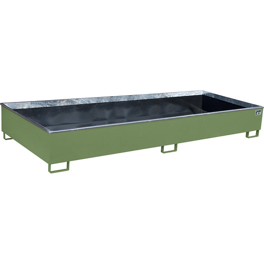 Base sump tray with PE insert, 1000 l sump capacity, LxWxH 3265 x 1315 x 385 mm, green.