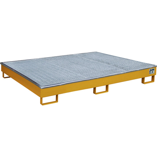 Base sump tray with PE insert, with grate, 256 l, LxWxH 1765 x 1315 x 255 mm, orange.