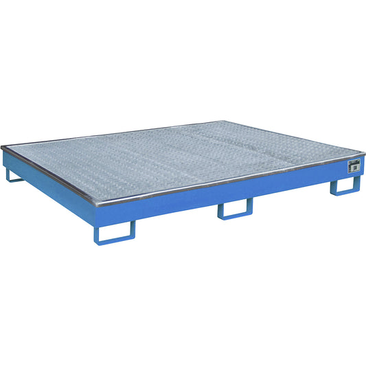 Base sump tray with PE insert, with grate, 256 l, LxWxH 1765 x 1315 x 255 mm, blue.