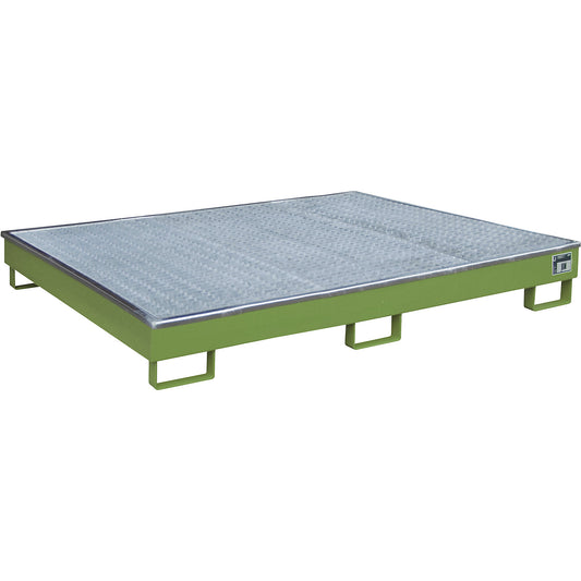 Base sump tray with PE insert, with grate, 256 l, LxWxH 1765 x 1315 x 255 mm, green.
