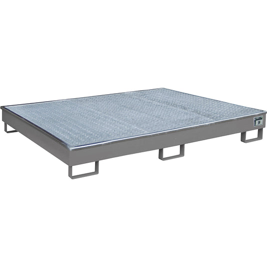 Base sump tray with PE insert, with grate, 256 l, LxWxH 1765 x 1315 x 255 mm, grey.