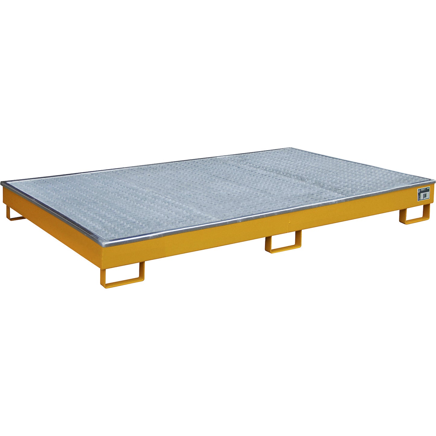 Base sump tray with PE insert, with grate, 240 l, LxWxH 2165 x 1315 x 230 mm, orange.