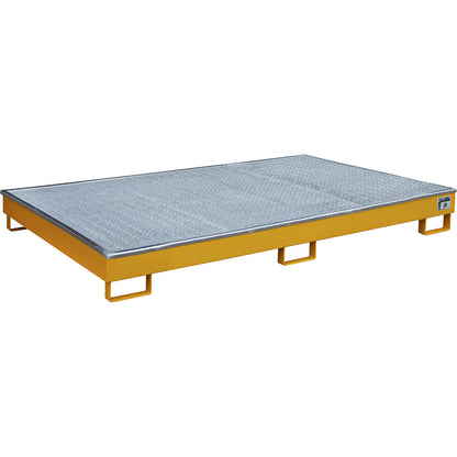 Base sump tray with PE insert, with grate, 240 l, LxWxH 2165 x 1315 x 230 mm, orange.