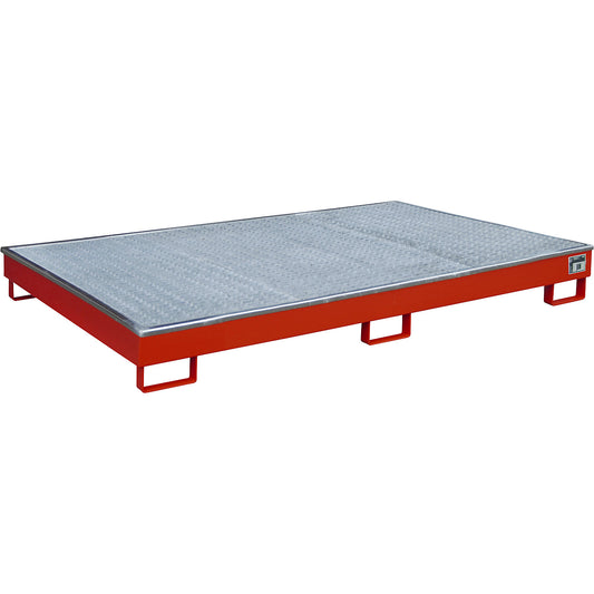 Base sump tray with PE insert, with grate, 240 l, LxWxH 2165 x 1315 x 230 mm, red.