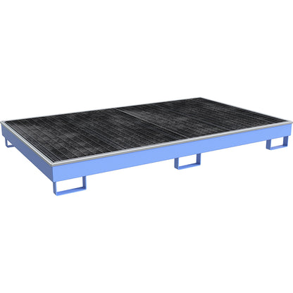 Base sump tray with PE insert, with grate, 240 l, LxWxH 2165 x 1315 x 230 mm, blue.