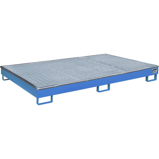 Base sump tray with PE insert, with grate, 240 l, LxWxH 2165 x 1315 x 230 mm, blue.