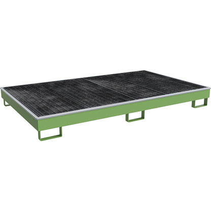 Base sump tray with PE insert, with grate, 240 l, LxWxH 2165 x 1315 x 230 mm, green.