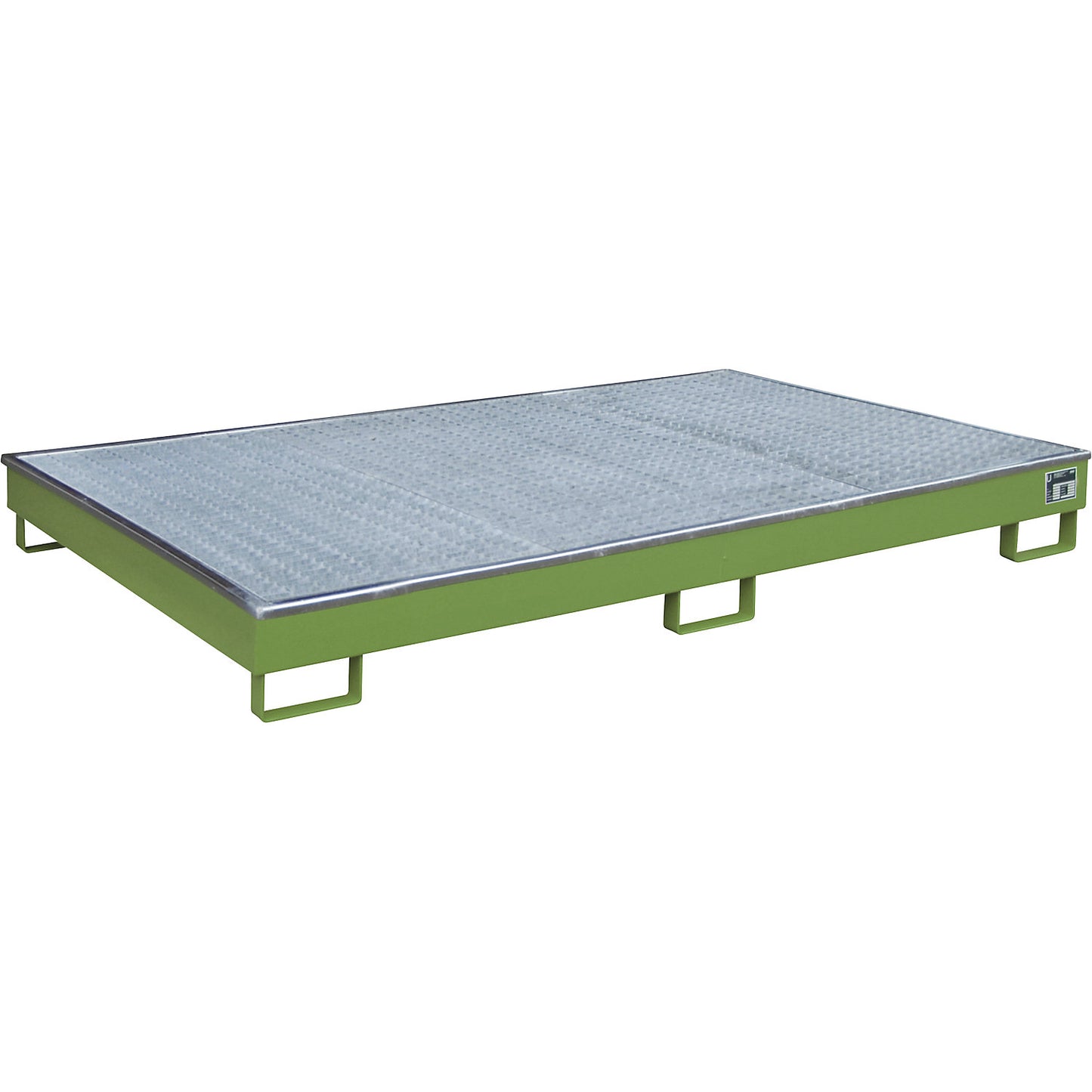 Base sump tray with PE insert, with grate, 240 l, LxWxH 2165 x 1315 x 230 mm, green.