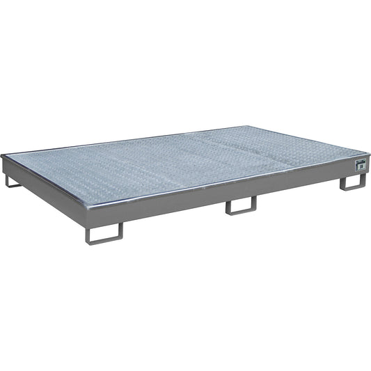 Base sump tray with PE insert, with grate, 240 l, LxWxH 2165 x 1315 x 230 mm, grey.