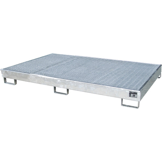 Base sump tray with PE insert, with grate, 240 l, LxWxH 2165 x 1315 x 230 mm, zinc plated.