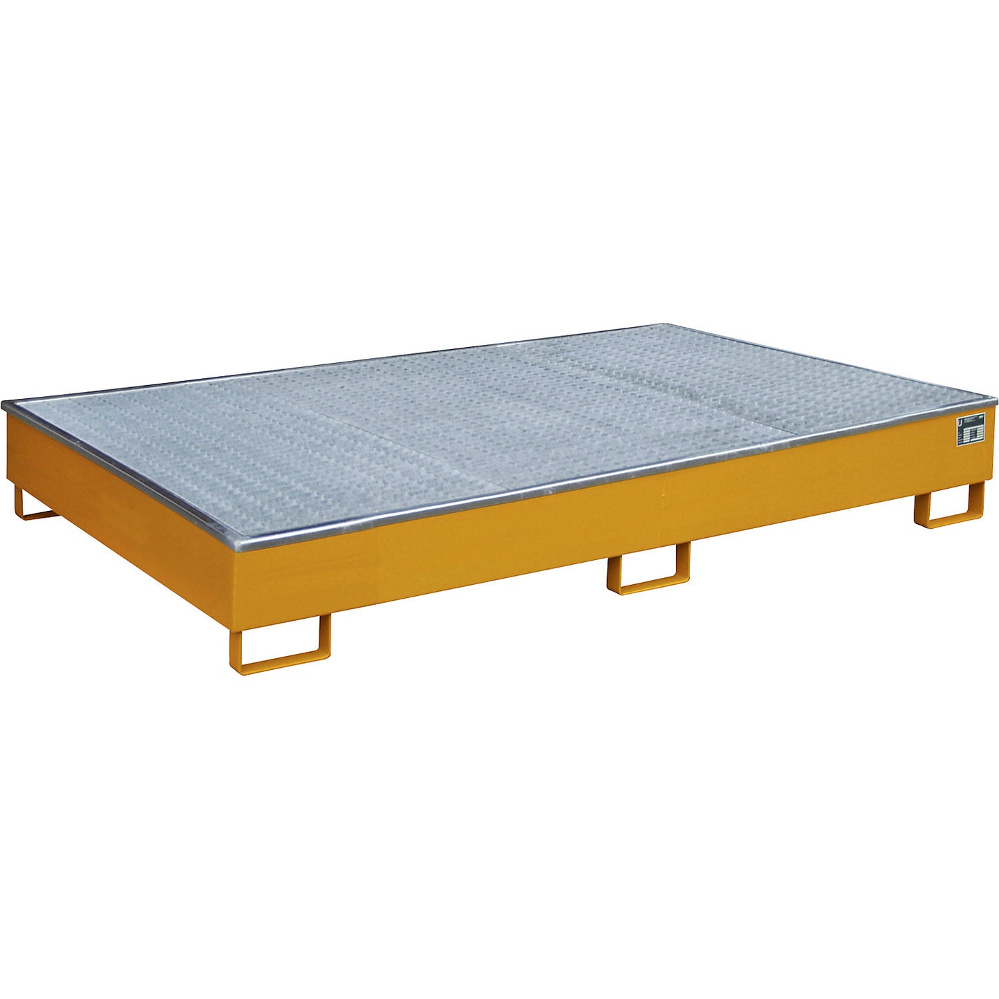 Base sump tray with PE insert, with grate, 1000 l, LxWxH 2165 x 1315 x 510 mm, orange.