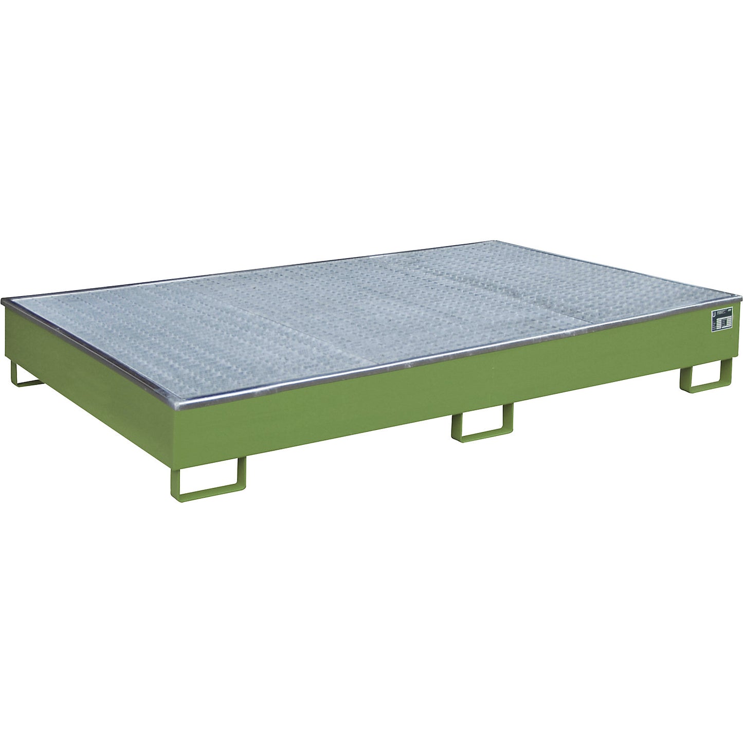 Base sump tray with PE insert, with grate, 1000 l, LxWxH 2165 x 1315 x 510 mm, green.