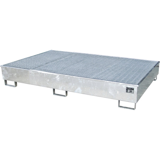 Base sump tray with PE insert, with grate, 1000 l, LxWxH 2165 x 1315 x 510 mm, zinc plated.