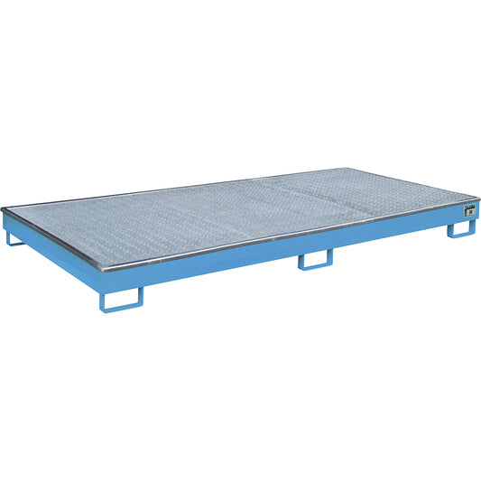 Base sump tray with PE insert, with grate, 240 l, LxWxH 2665 x 1315 x 210 mm, blue.