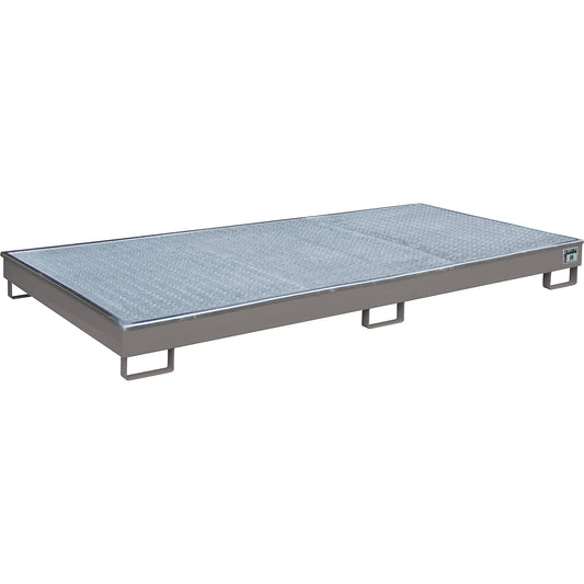 Base sump tray with PE insert, with grate, 240 l, LxWxH 2665 x 1315 x 210 mm, grey.
