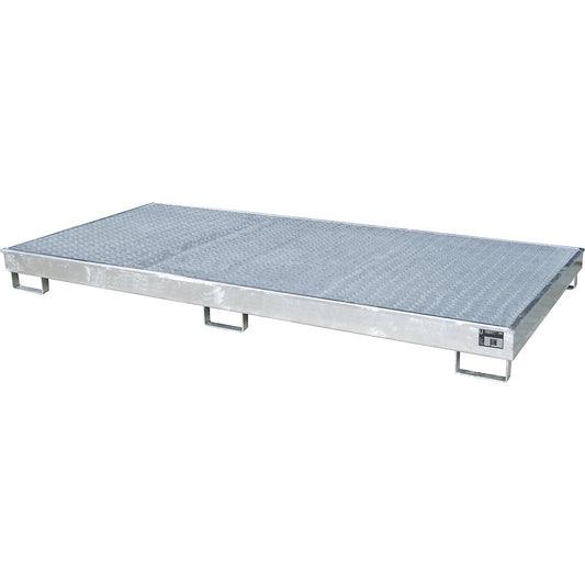 Base sump tray with PE insert, with grate, 240 l, LxWxH 2665 x 1315 x 210 mm, zinc plated.