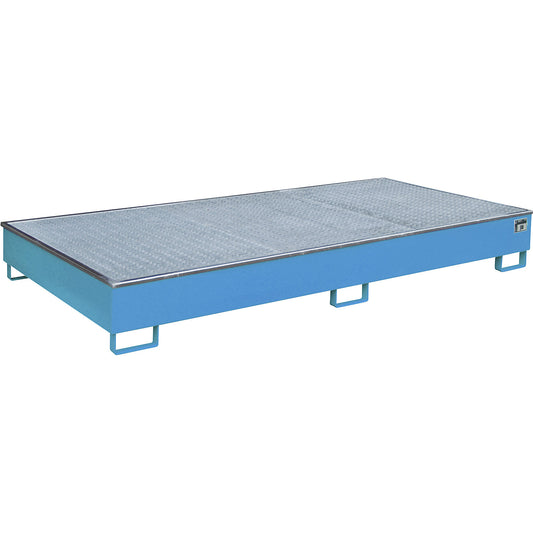 Base sump tray with PE insert, with grate, 540 l, LxWxH 2665 x 1315 x 305 mm, blue.