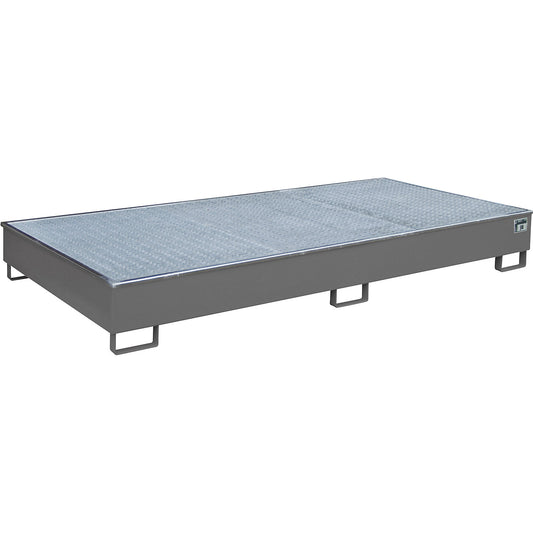 Base sump tray with PE insert, with grate, 540 l, LxWxH 2665 x 1315 x 305 mm, grey.