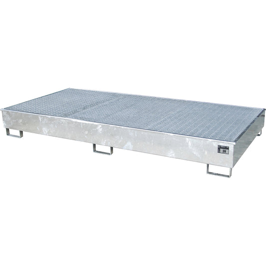 Base sump tray with PE insert, with grate, 540 l, LxWxH 2665 x 1315 x 305 mm, zinc plated.