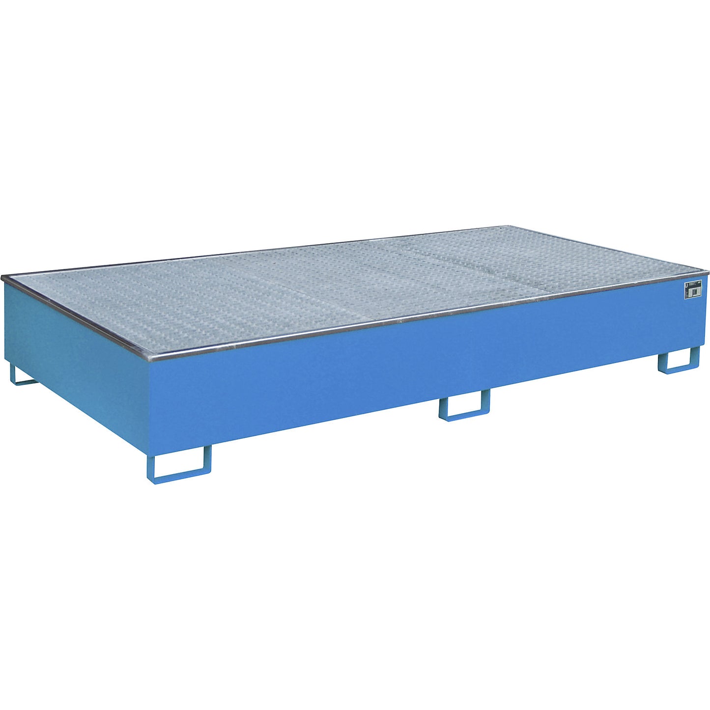 Base sump tray with PE insert, with grate, 1000 l, LxWxH 2665 x 1315 x 440 mm, blue.