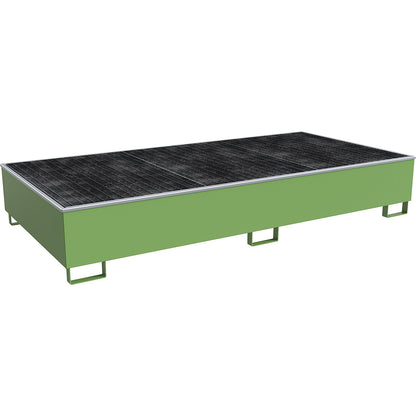 Base sump tray with PE insert, with grate, 1000 l, LxWxH 2665 x 1315 x 440 mm, green.