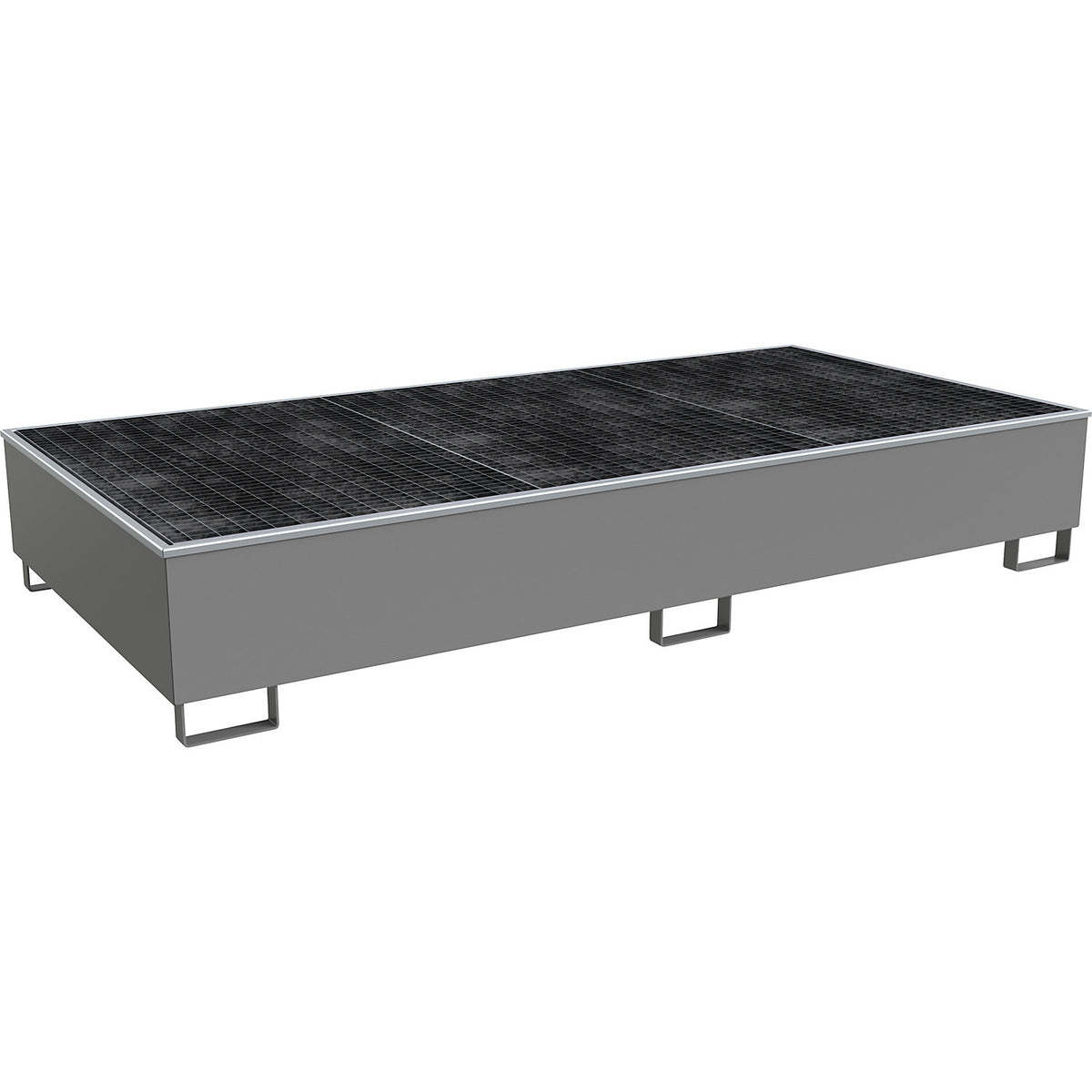 Base sump tray with PE insert, with grate, 1000 l, LxWxH 2665 x 1315 x 440 mm, grey.