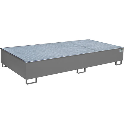 Base sump tray with PE insert, with grate, 1000 l, LxWxH 2665 x 1315 x 440 mm, grey.
