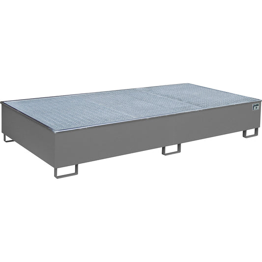Base sump tray with PE insert, with grate, 1000 l, LxWxH 2665 x 1315 x 440 mm, grey.