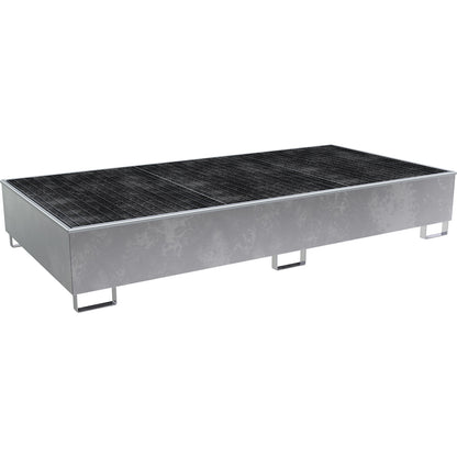 Base sump tray with PE insert, with grate, 1000 l, LxWxH 2665 x 1315 x 440 mm, zinc plated.