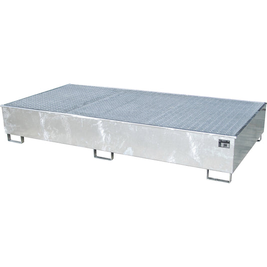 Base sump tray with PE insert, with grate, 1000 l, LxWxH 2665 x 1315 x 440 mm, zinc plated.