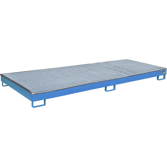 Base sump tray with PE insert, with grate, 240 l, LxWxH 3265 x 1315 x 195 mm, blue.