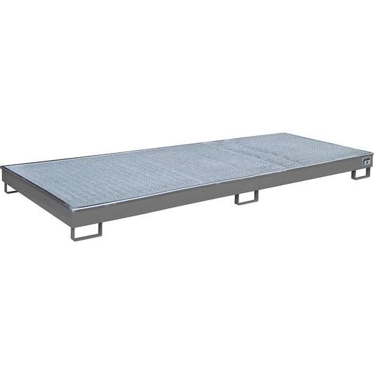 Base sump tray with PE insert, with grate, 240 l, LxWxH 3265 x 1315 x 195 mm, grey.