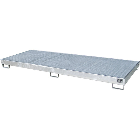 Base sump tray with PE insert, with grate, 240 l, LxWxH 3265 x 1315 x 195 mm, zinc plated.