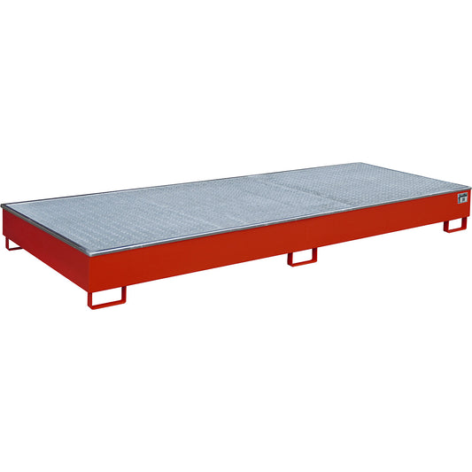 Base sump tray with PE insert, with grate, 540 l, LxWxH 3265 x 1315 x 270 mm, red.