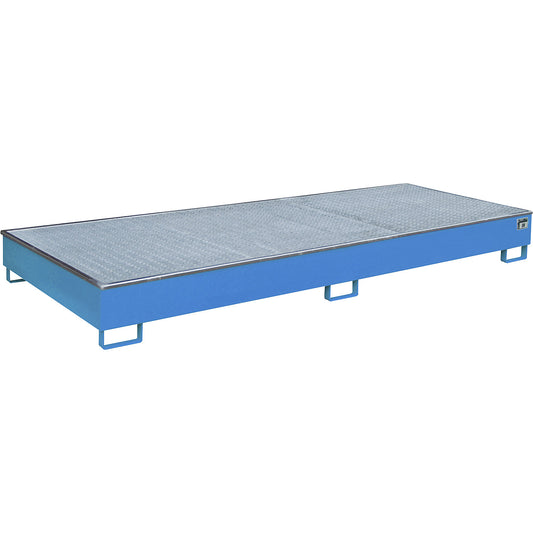 Base sump tray with PE insert, with grate, 540 l, LxWxH 3265 x 1315 x 270 mm, blue.