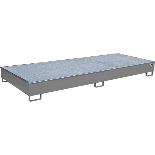 Base sump tray with PE insert, with grate, 540 l, LxWxH 3265 x 1315 x 270 mm, grey.