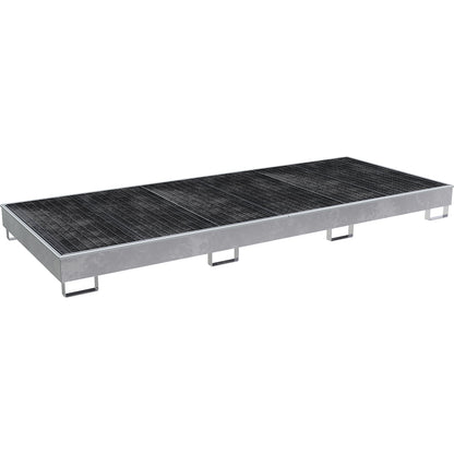 Base sump tray with PE insert, with grate, 540 l, LxWxH 3265 x 1315 x 270 mm, zinc plated.