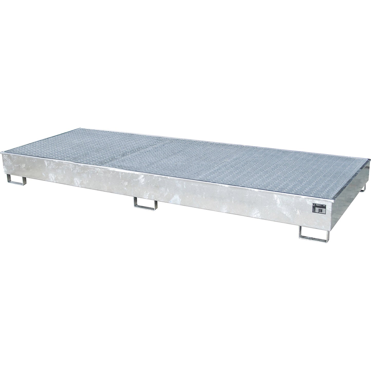 Base sump tray with PE insert, with grate, 540 l, LxWxH 3265 x 1315 x 270 mm, zinc plated.