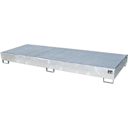 Base sump tray with PE insert, with grate, 540 l, LxWxH 3265 x 1315 x 270 mm, zinc plated.