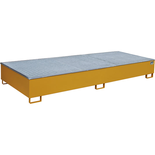 Base sump tray with PE insert, with grate, 1000 l, LxWxH 3265 x 1315 x 385 mm, orange.