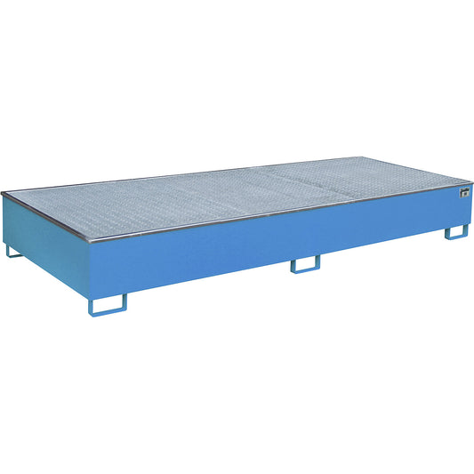 Base sump tray with PE insert, with grate, 1000 l, LxWxH 3265 x 1315 x 385 mm, blue.