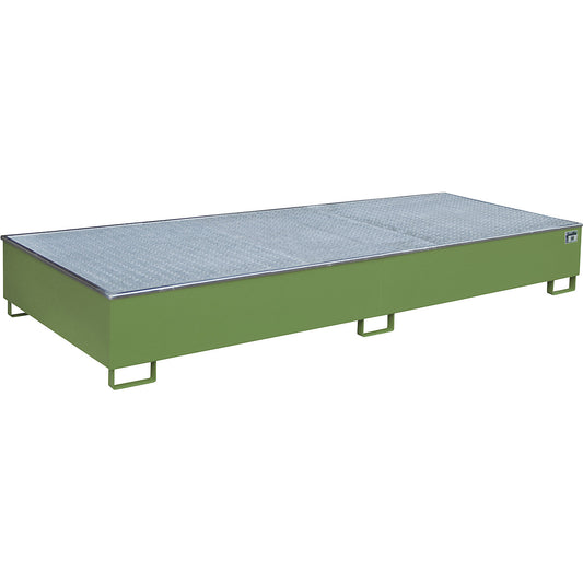 Base sump tray with PE insert, with grate, 1000 l, LxWxH 3265 x 1315 x 385 mm, green.