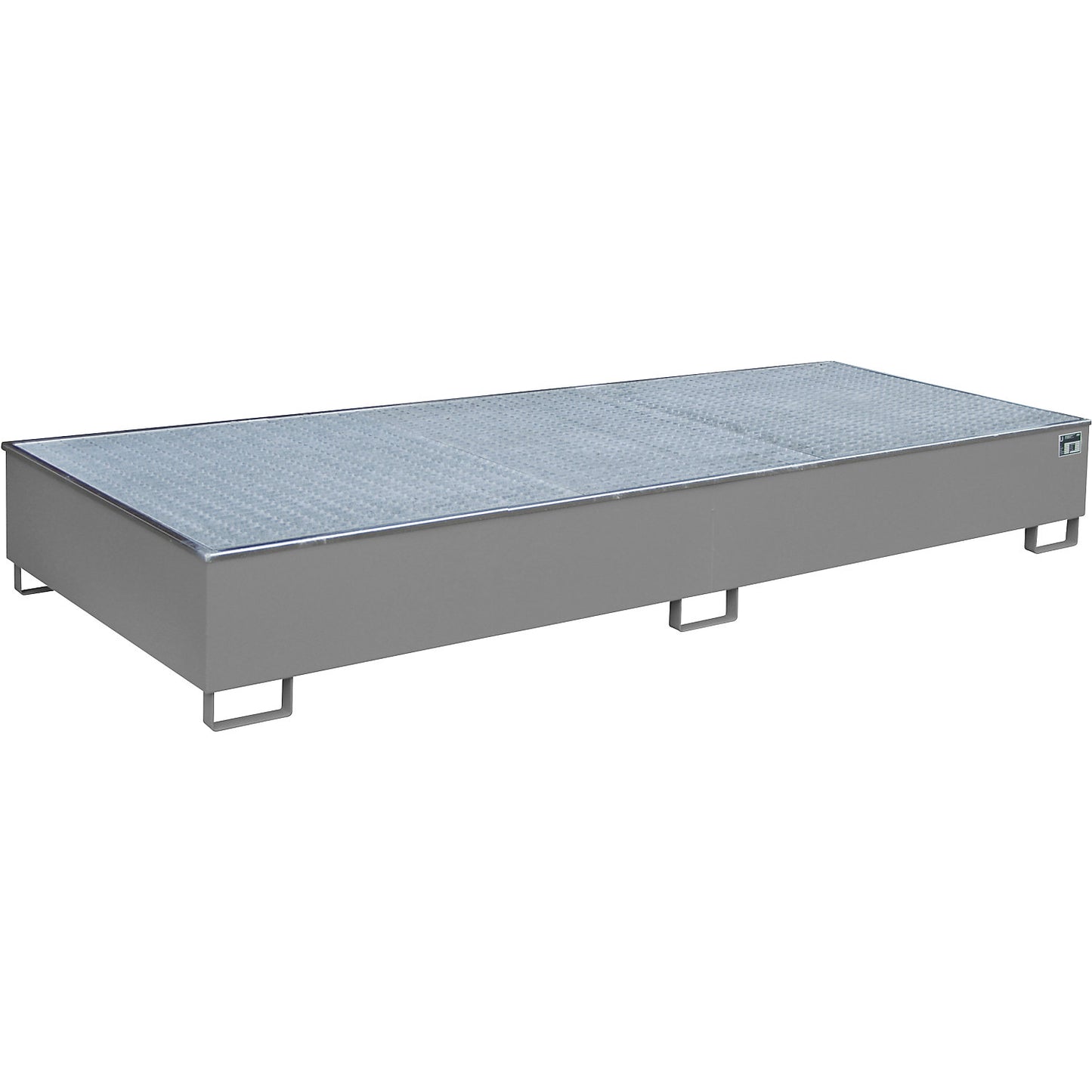 Base sump tray with PE insert, with grate, 1000 l, LxWxH 3265 x 1315 x 385 mm, grey.